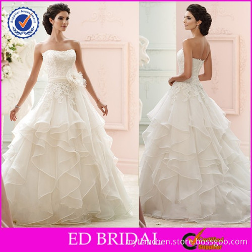 CE699 Hot Selling Sexy Strapless Puffy Layers Organza Train Wedding Dresses Vintage